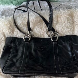 Coach Black Leather Double-Handle Shoulder Tote